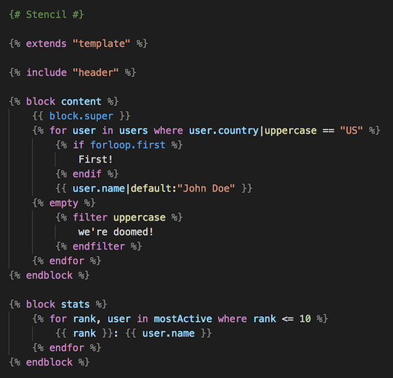 Example of syntax highlighting